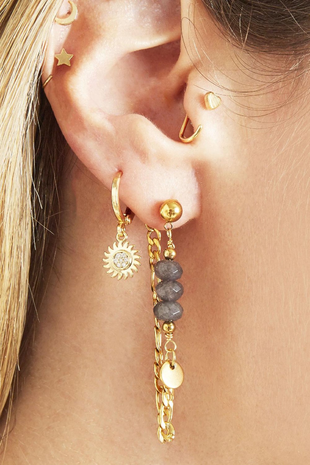 Boucles d'oreilles Chained On Beads Vert & Couleur or Acier inoxydable h5Image2